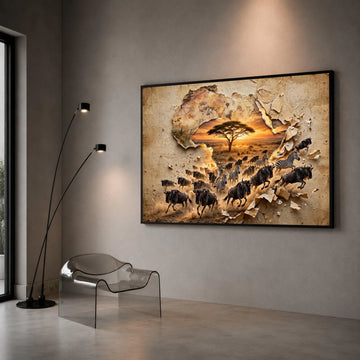 African Safari Wildlife Canvas, Sunset Landscape Wall Art, Acacia Tree and Wildlife Herd, Nature Scene Canvas, Home Décor Canvas Print Art