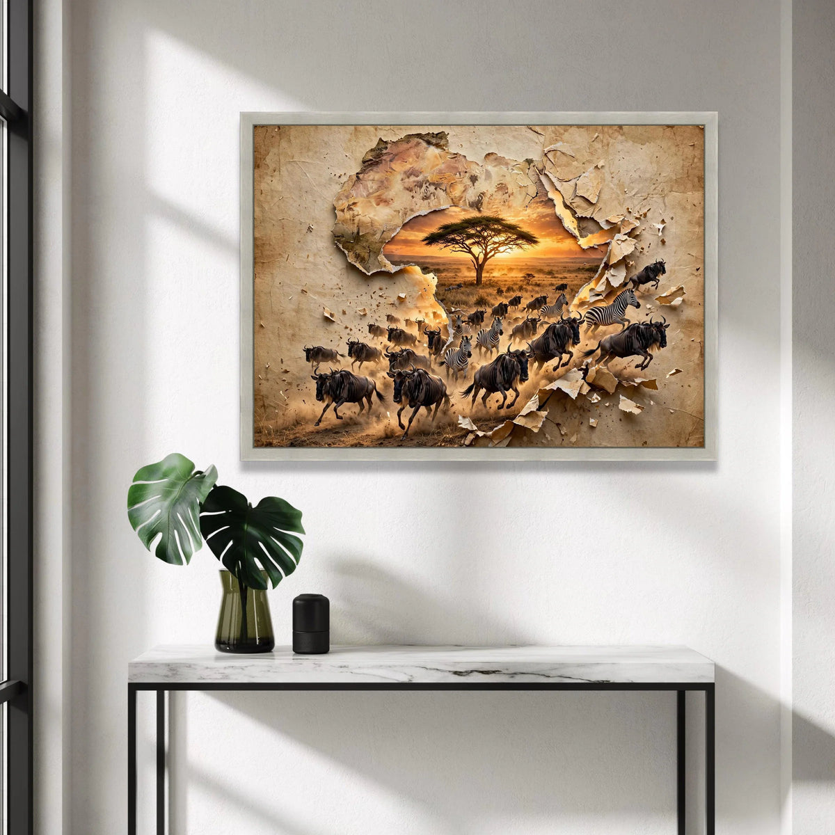 African Safari Wildlife Canvas, Sunset Landscape Wall Art, Acacia Tree and Wildlife Herd, Nature Scene Canvas, Home Décor Canvas Print Art