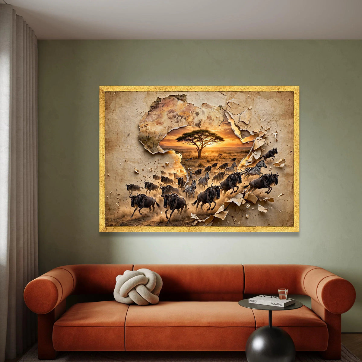 African Safari Wildlife Canvas, Sunset Landscape Wall Art, Acacia Tree and Wildlife Herd, Nature Scene Canvas, Home Décor Canvas Print Art