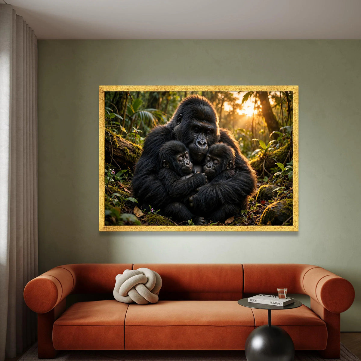 Gorilla Family Embrace Canvas, Jungle Wildlife Wall Art, Animal Love Nature Canvas, Heartwarming Animal Portrait, Home Canvas Print Art