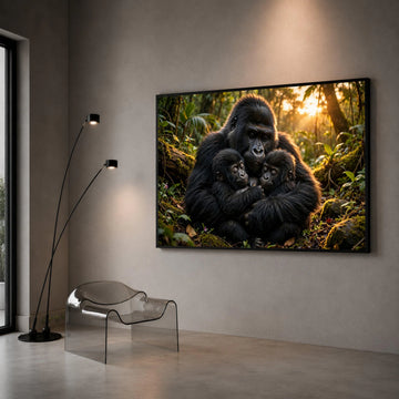 Gorilla Family Embrace Canvas, Jungle Wildlife Wall Art, Animal Love Nature Canvas, Heartwarming Animal Portrait, Home Canvas Print Art