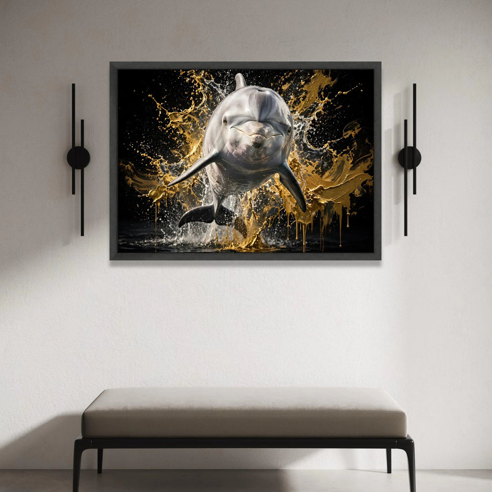 Playful Dolphin Jumping Splash Canvas, Marine Life Wall Art, Ocean Animal Canvas, Aquatic Wildlife Decor, Contemporary Sea Canvas Print Art
