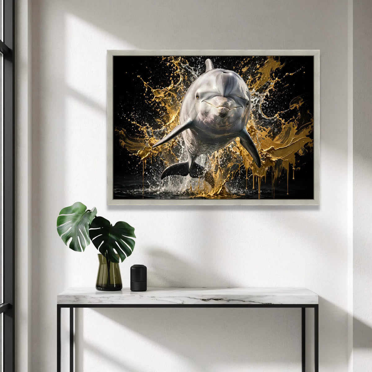 Playful Dolphin Jumping Splash Canvas, Marine Life Wall Art, Ocean Animal Canvas, Aquatic Wildlife Decor, Contemporary Sea Canvas Print Art
