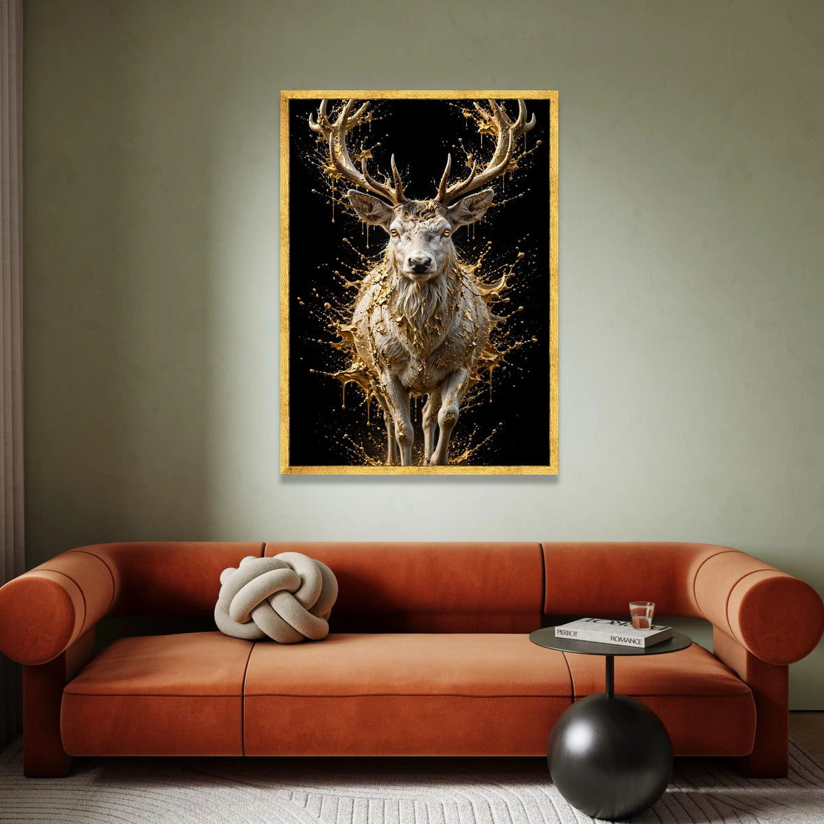 Majestic White Deer Canvas Wall Art, Golden Splash Design, Animal Nature Canvas, Modern Wildlife Decoration, Living Room Canvas Print Art