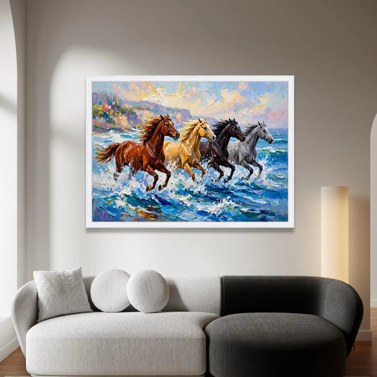 Running Horses by Ocean Canvas, Wild Horse Wall Art, Seaside Nature Canvas, Dynamic Animal Artwork, Home Decor Canvas Canvas Print Art