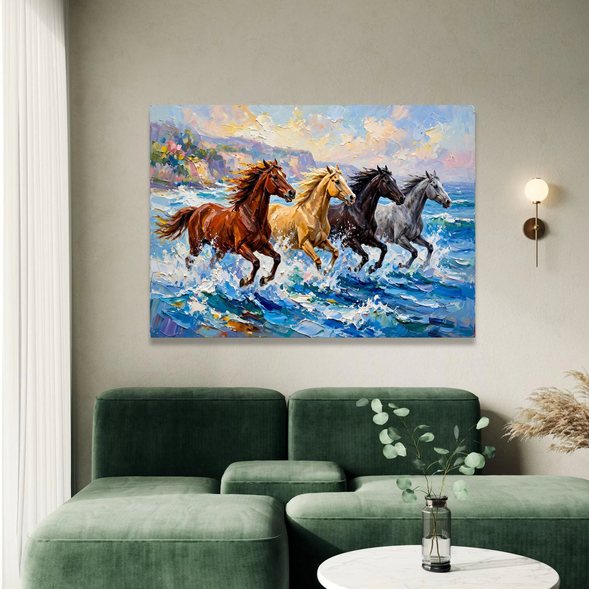 Running Horses by Ocean Canvas, Wild Horse Wall Art, Seaside Nature Canvas, Dynamic Animal Artwork, Home Decor Canvas Canvas Print Art