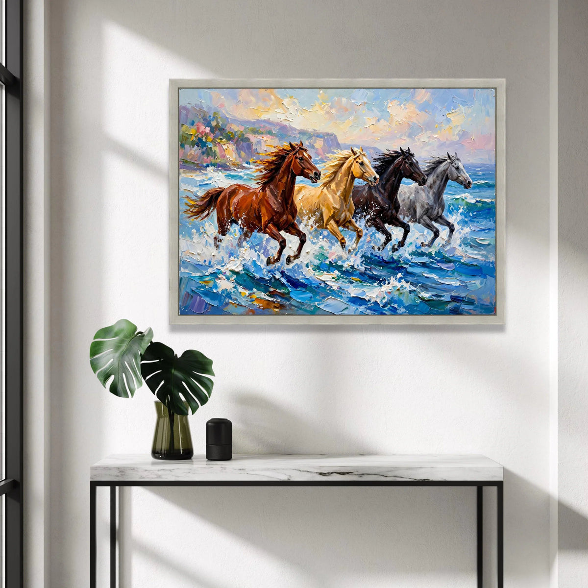 Running Horses by Ocean Canvas, Wild Horse Wall Art, Seaside Nature Canvas, Dynamic Animal Artwork, Home Decor Canvas Canvas Print Art