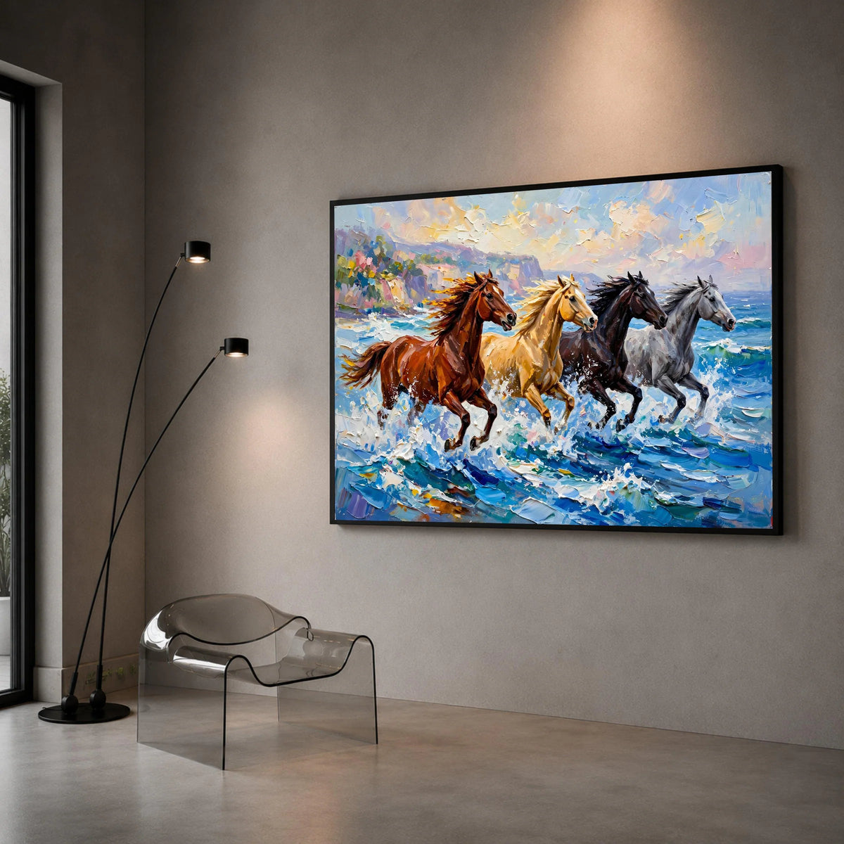 Running Horses by Ocean Canvas, Wild Horse Wall Art, Seaside Nature Canvas, Dynamic Animal Artwork, Home Decor Canvas Canvas Print Art