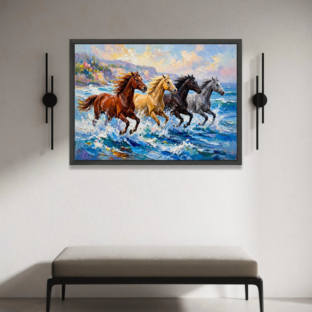 Running Horses by Ocean Canvas, Wild Horse Wall Art, Seaside Nature Canvas, Dynamic Animal Artwork, Home Decor Canvas Canvas Print Art
