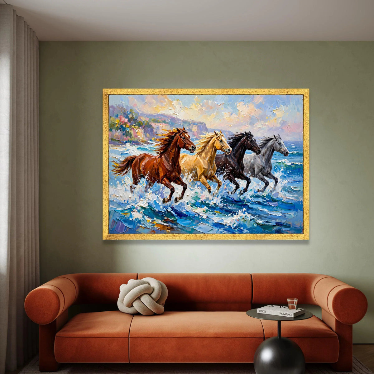 Running Horses by Ocean Canvas, Wild Horse Wall Art, Seaside Nature Canvas, Dynamic Animal Artwork, Home Decor Canvas Canvas Print Art