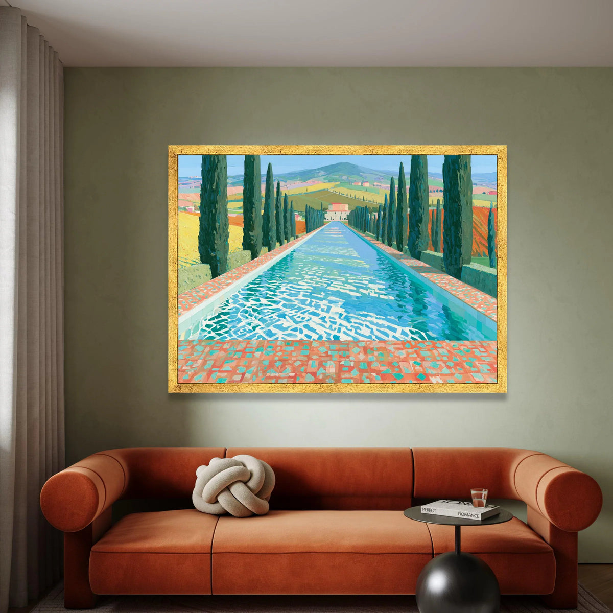 David Hockney Tuscany Landscape Canvas, Cypress Trees Reflective Pool, Modern Art Wall Decor, Vibrant Nature Scene Canvas Canvas Print Art