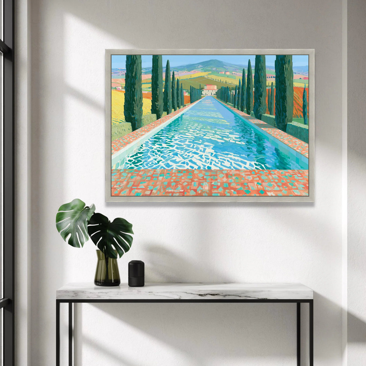 David Hockney Tuscany Landscape Canvas, Cypress Trees Reflective Pool, Modern Art Wall Decor, Vibrant Nature Scene Canvas Canvas Print Art