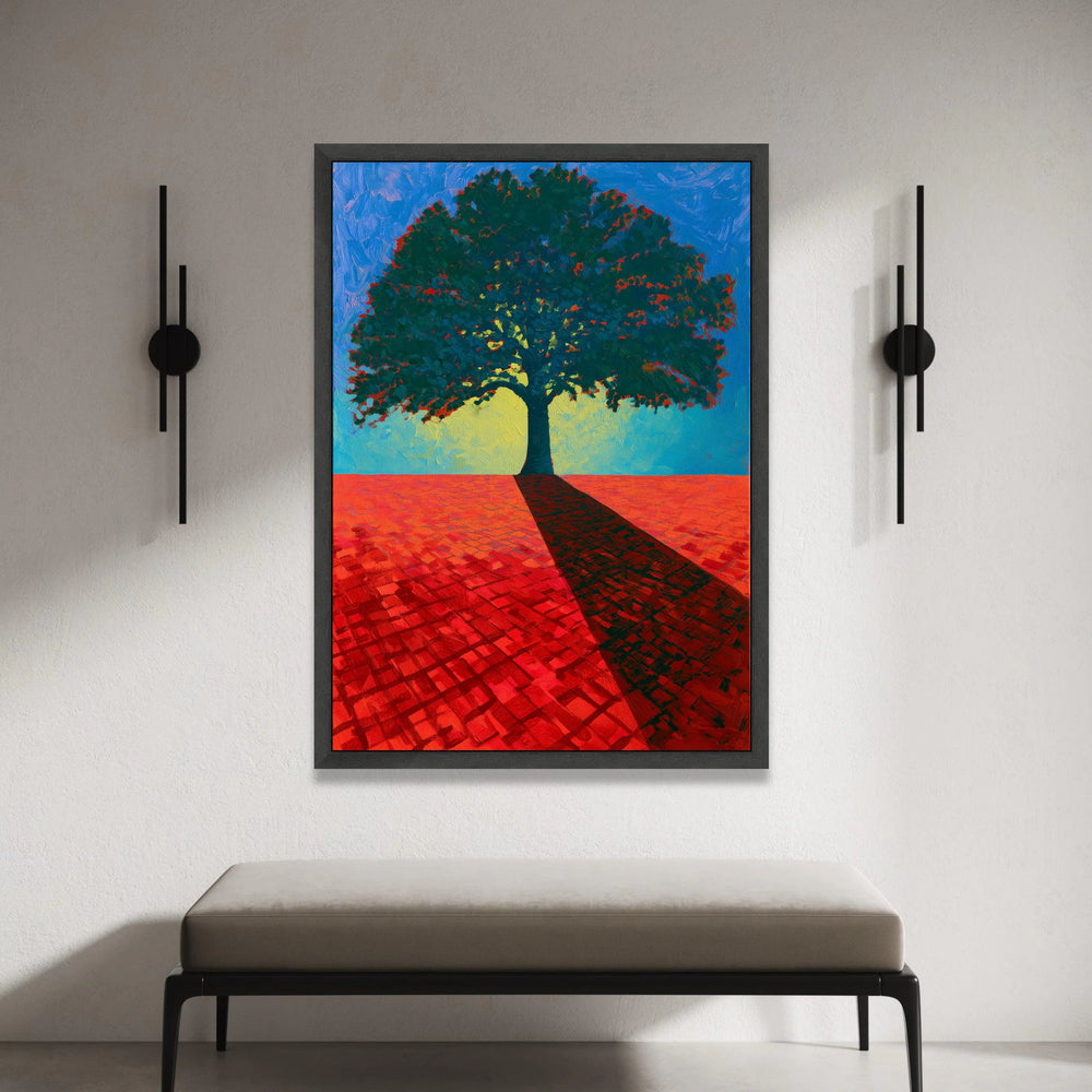 David Hockney Style Tree Canvas Wall Art, Modern Landscape Painting, Bold Color Contrast, Contemporary Home Decoration Canvas Print Art
