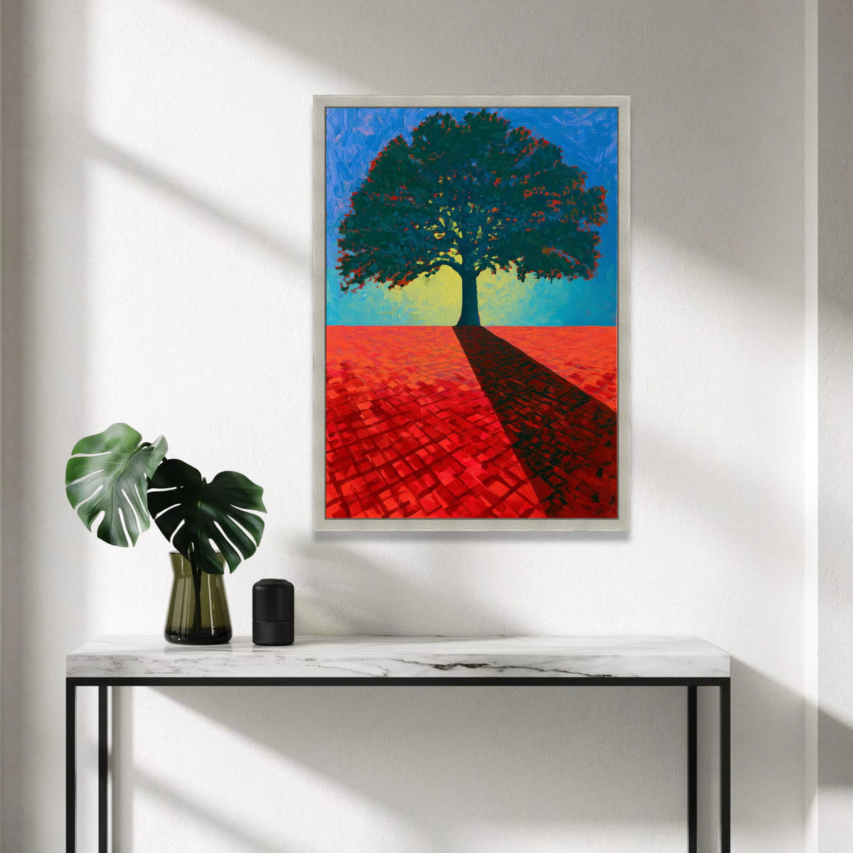 David Hockney Style Tree Canvas Wall Art, Modern Landscape Painting, Bold Color Contrast, Contemporary Home Decoration Canvas Print Art