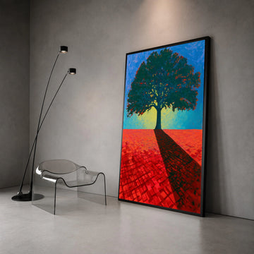David Hockney Style Tree Canvas Wall Art, Modern Landscape Painting, Bold Color Contrast, Contemporary Home Decoration Canvas Print Art