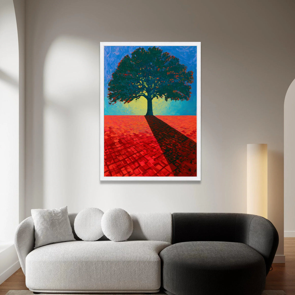 David Hockney Style Tree Canvas Wall Art, Modern Landscape Painting, Bold Color Contrast, Contemporary Home Decoration Canvas Print Art