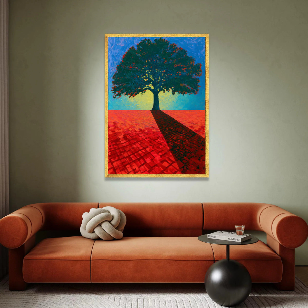 David Hockney Style Tree Canvas Wall Art, Modern Landscape Painting, Bold Color Contrast, Contemporary Home Decoration Canvas Print Art