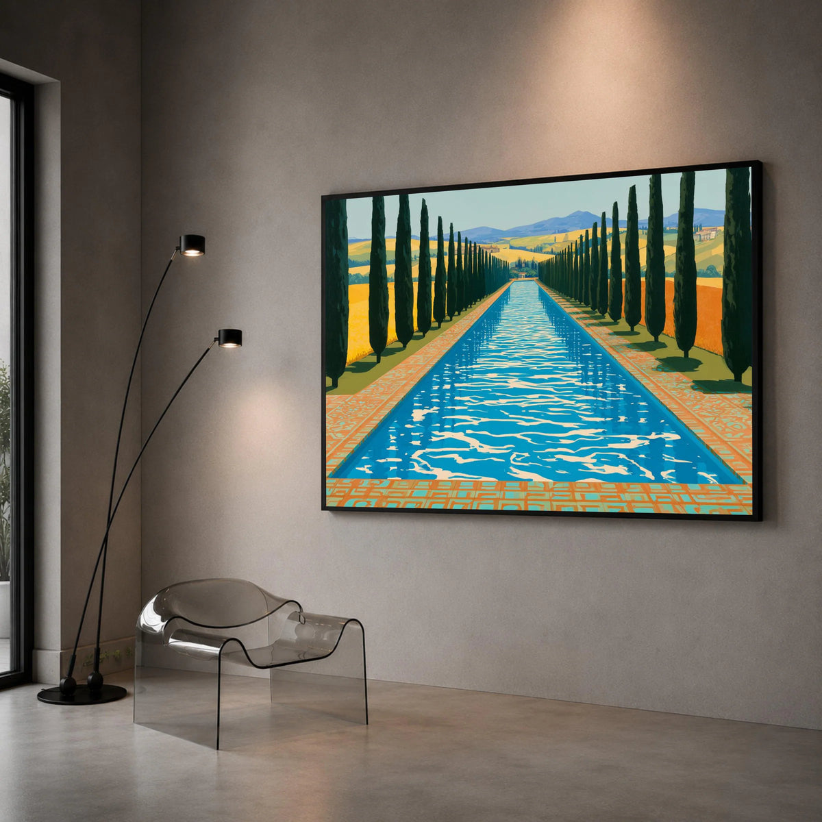 David Hockney Cypress Pool, Modern Landscape Canvas, Bright Blue Waters Wall Art, Contemporary Nature Scene, Home Decor Canvas Print Art