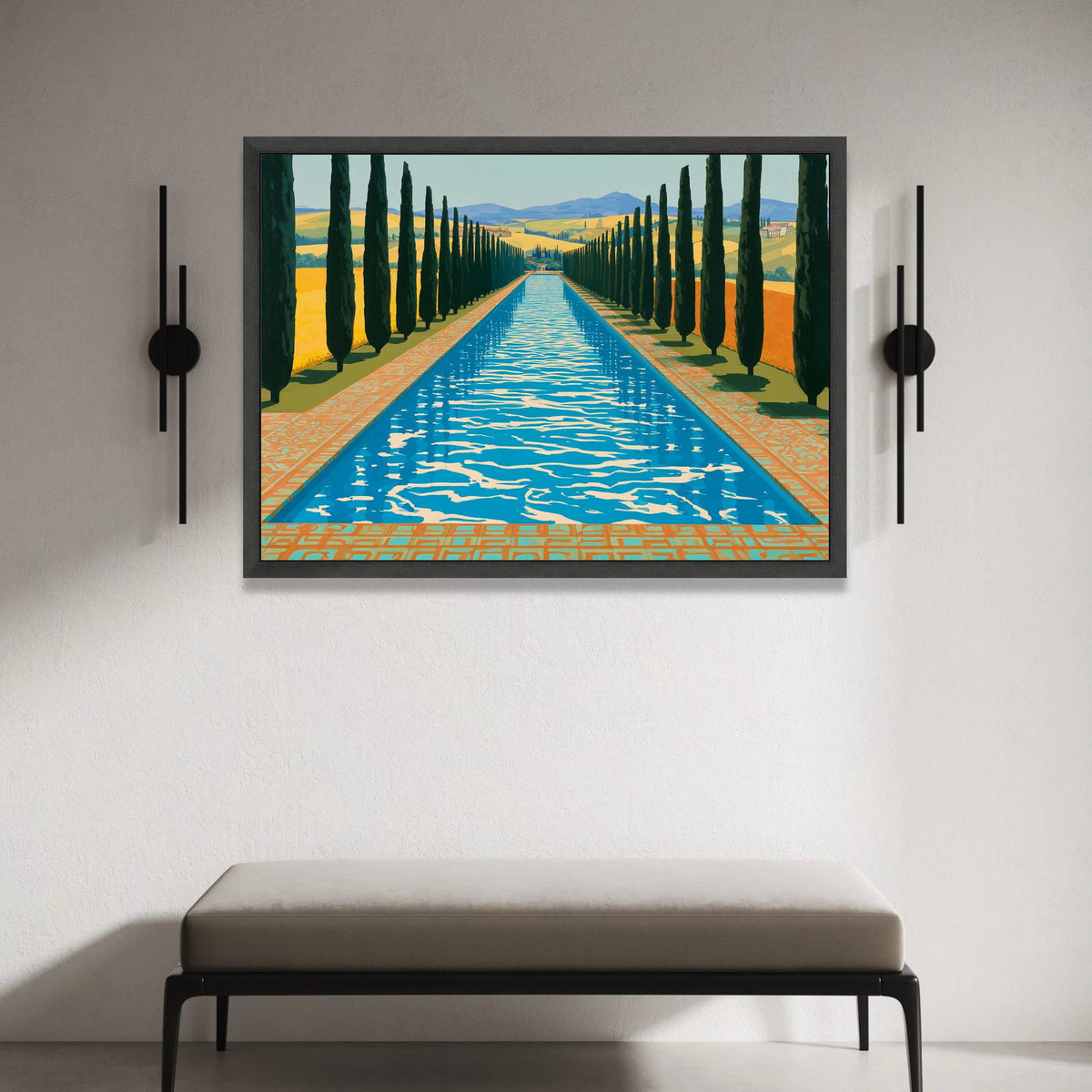 David Hockney Cypress Pool, Modern Landscape Canvas, Bright Blue Waters Wall Art, Contemporary Nature Scene, Home Decor Canvas Print Art