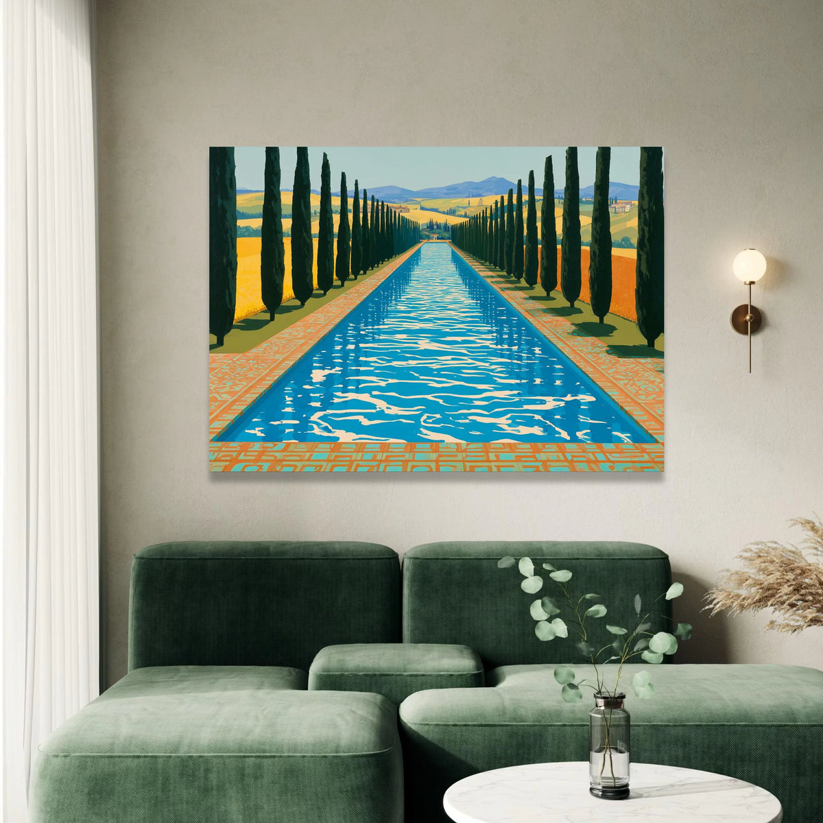 David Hockney Cypress Pool, Modern Landscape Canvas, Bright Blue Waters Wall Art, Contemporary Nature Scene, Home Decor Canvas Print Art