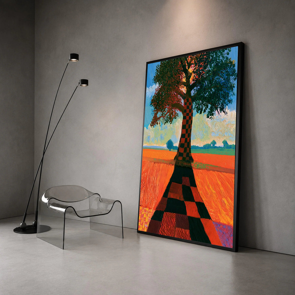 David Hockney Style Tree Canvas, Colorful Landscape Wall Art, Modern Abstract Nature Painting, Vibrant Home Decor, Canvas Print Art