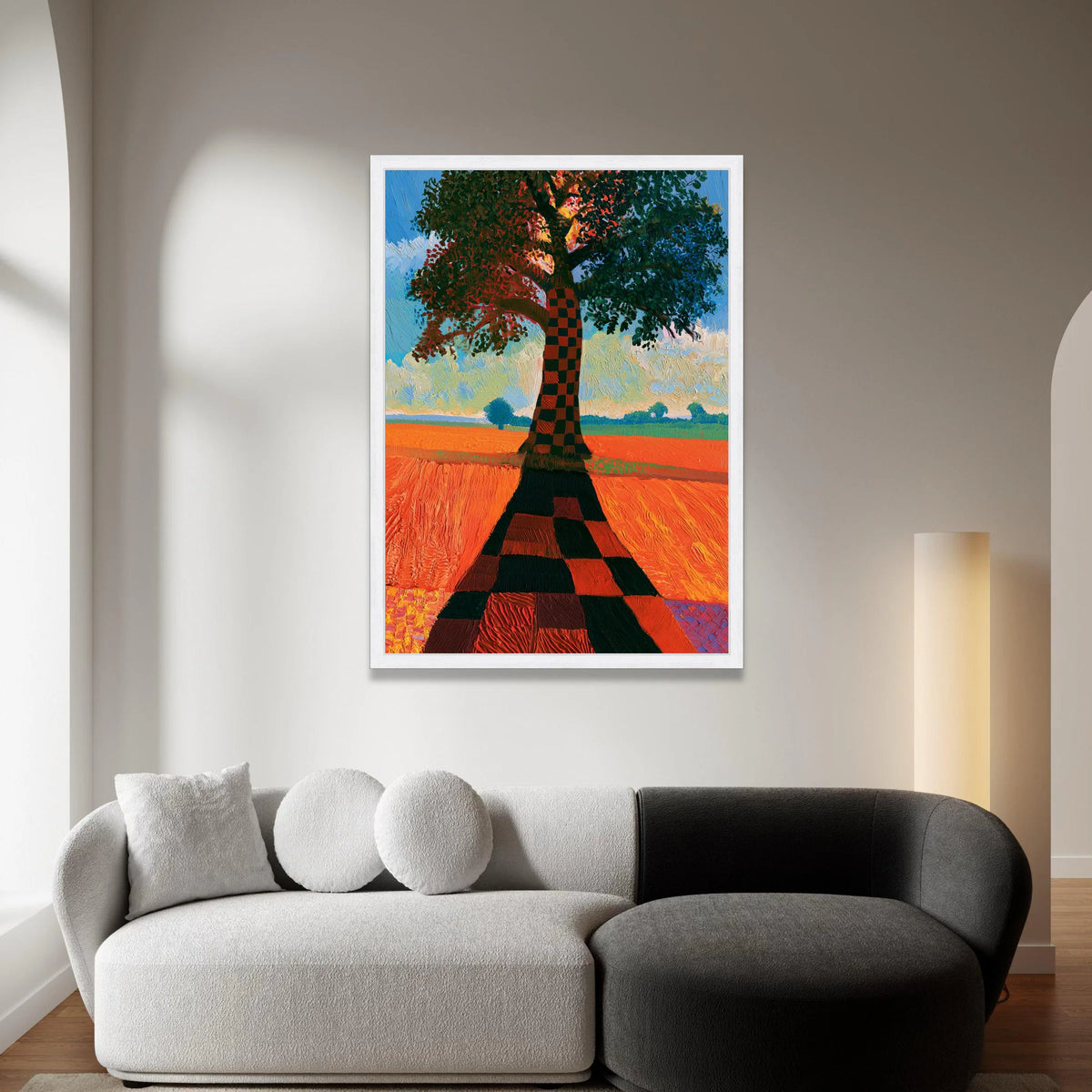 David Hockney Style Tree Canvas, Colorful Landscape Wall Art, Modern Abstract Nature Painting, Vibrant Home Decor, Canvas Print Art
