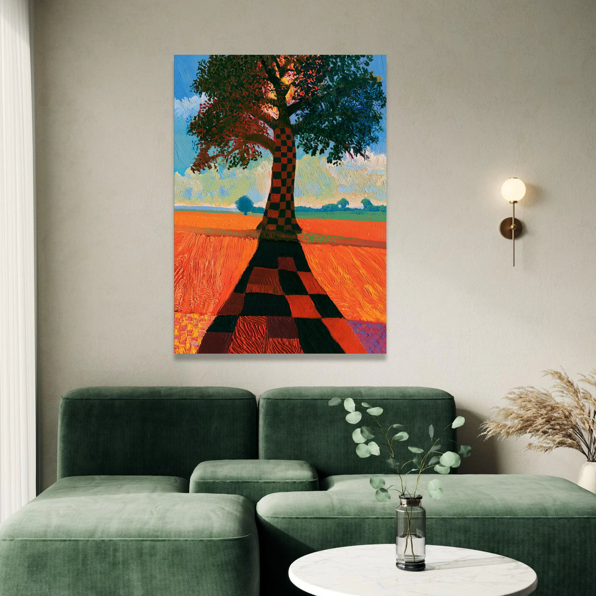 David Hockney Style Tree Canvas, Colorful Landscape Wall Art, Modern Abstract Nature Painting, Vibrant Home Decor, Canvas Print Art