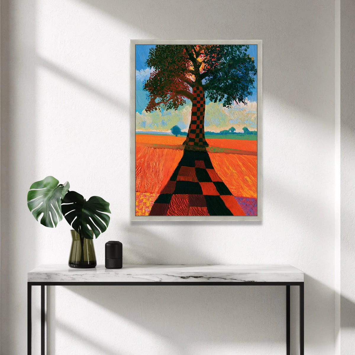 David Hockney Style Tree Canvas, Colorful Landscape Wall Art, Modern Abstract Nature Painting, Vibrant Home Decor, Canvas Print Art