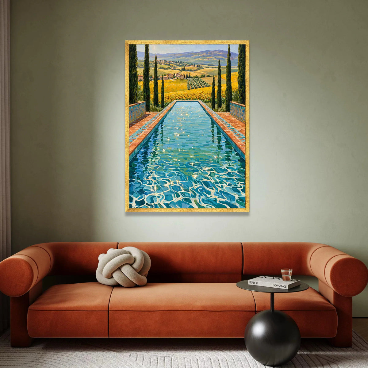 David Hockney Style Infinity Pool Canvas, Sunlit Water Reflection Wall Art, Vibrant Landscape Painting, Modern Art for Home Canvas Print Art