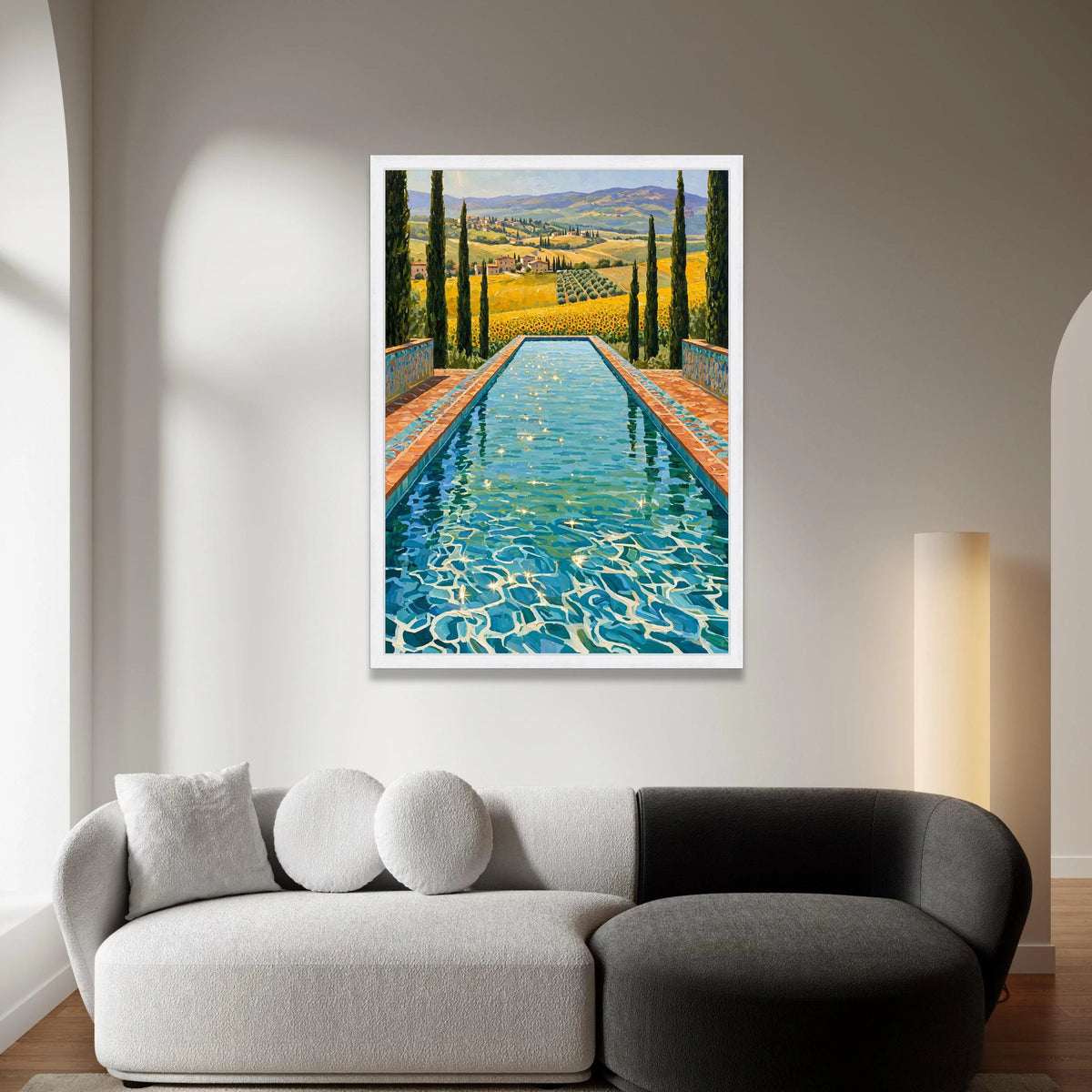 David Hockney Style Infinity Pool Canvas, Sunlit Water Reflection Wall Art, Vibrant Landscape Painting, Modern Art for Home Canvas Print Art