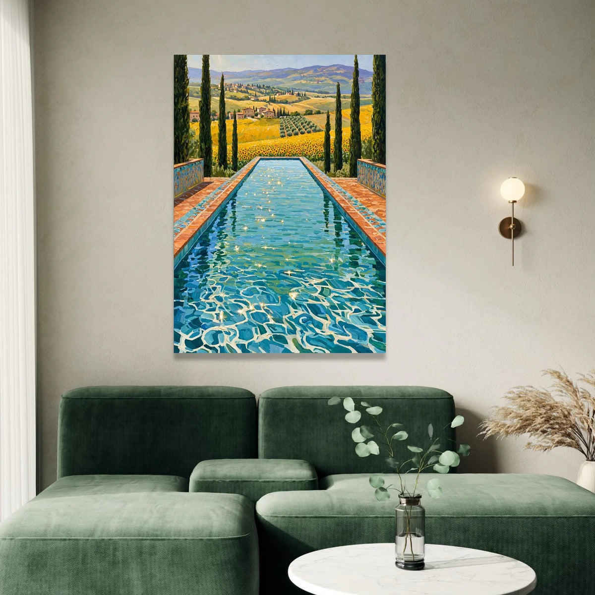 David Hockney Style Infinity Pool Canvas, Sunlit Water Reflection Wall Art, Vibrant Landscape Painting, Modern Art for Home Canvas Print Art