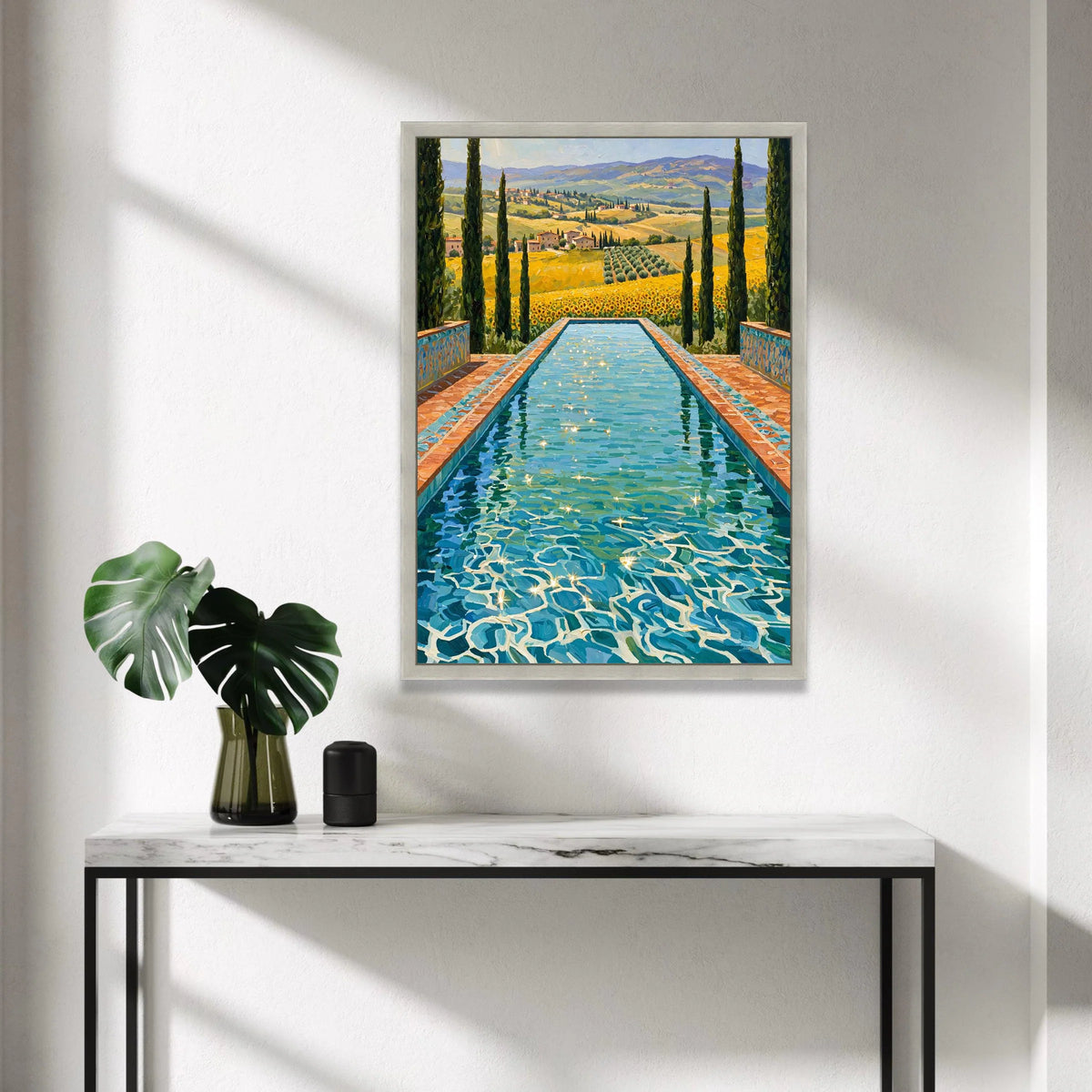 David Hockney Style Infinity Pool Canvas, Sunlit Water Reflection Wall Art, Vibrant Landscape Painting, Modern Art for Home Canvas Print Art