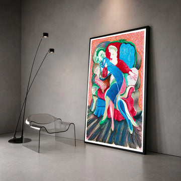 David Hockney Style Abstract Couple Embrace Canvas Wall Art, Colorful Modern Expressionist Illustration, Contemporary Art Canvas Print Art