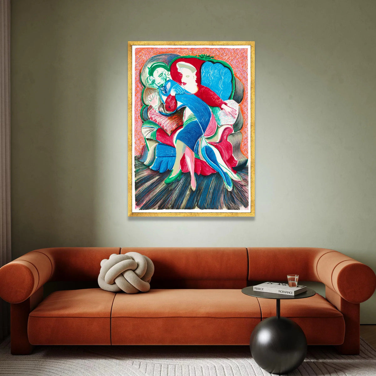 David Hockney Style Abstract Couple Embrace Canvas Wall Art, Colorful Modern Expressionist Illustration, Contemporary Art Canvas Print Art