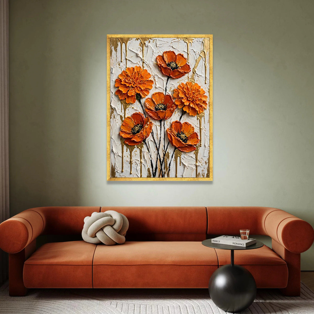 Vibrant Orange Floral Canvas Wall Art, Abstract Flower Painting, Modern Home Decoration, Bold Botanical Design, Ready to Canvas Print Art