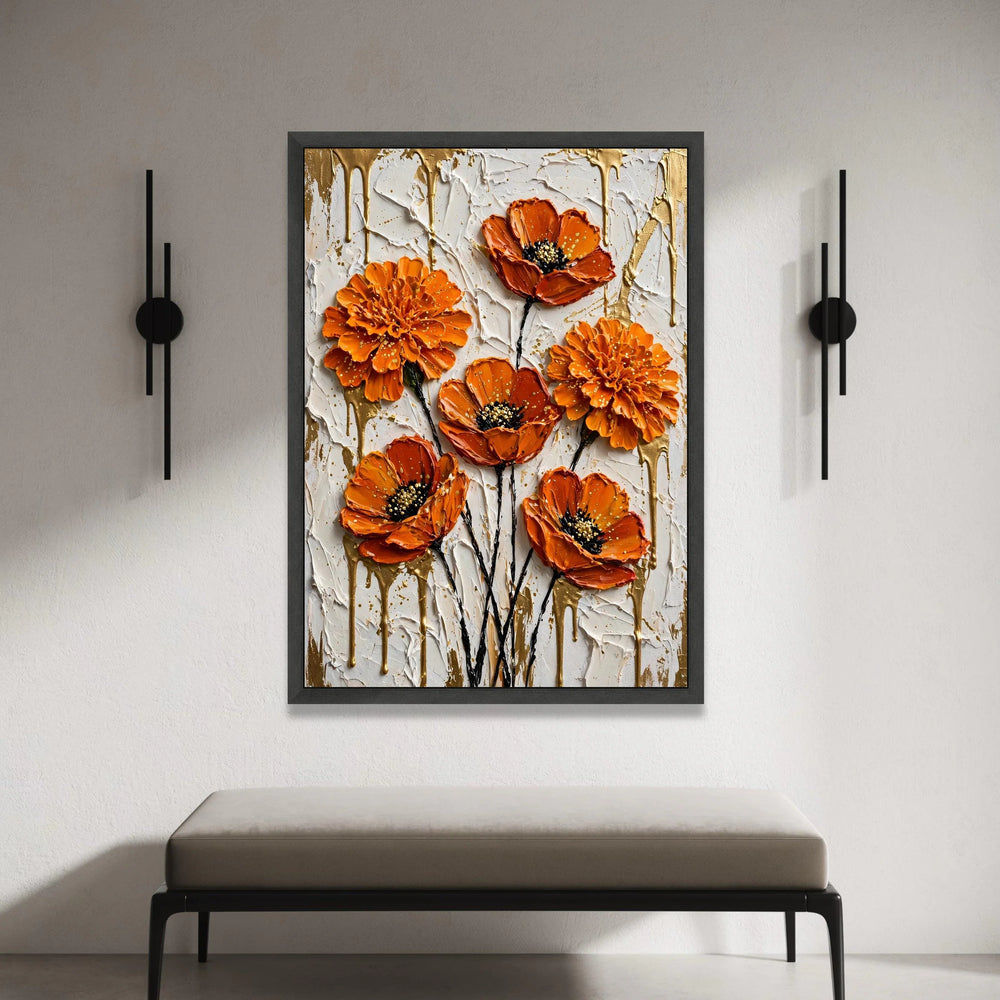 Vibrant Orange Floral Canvas Wall Art, Abstract Flower Painting, Modern Home Decoration, Bold Botanical Design, Ready to Canvas Print Art