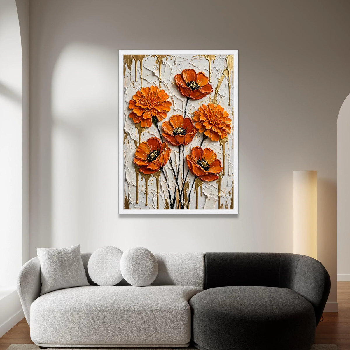 Vibrant Orange Floral Canvas Wall Art, Abstract Flower Painting, Modern Home Decoration, Bold Botanical Design, Ready to Canvas Print Art