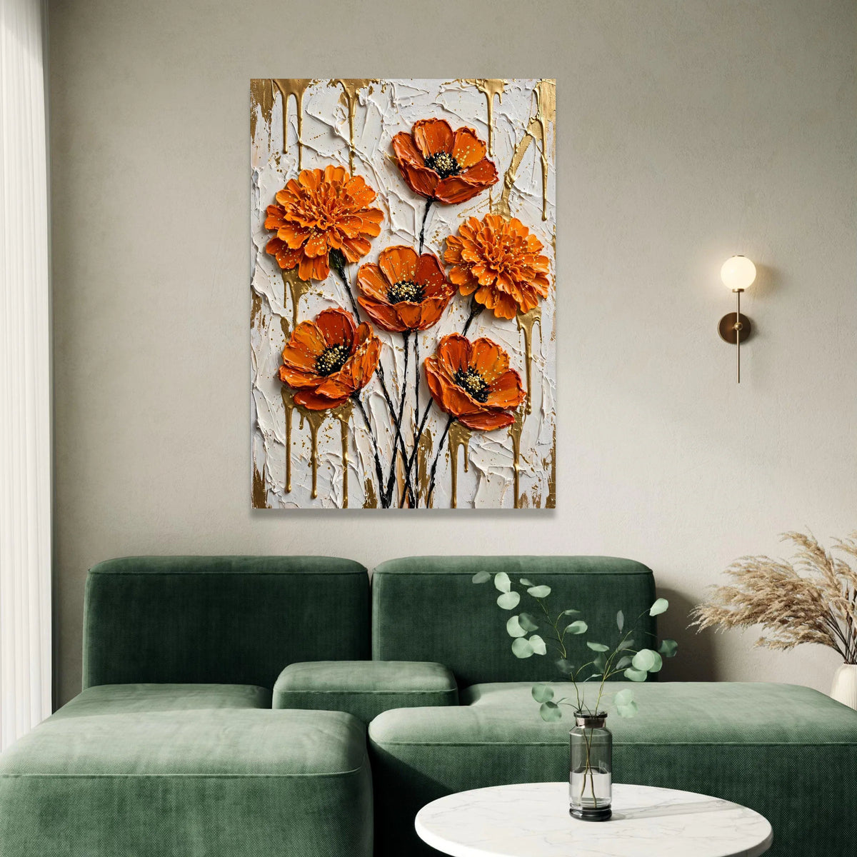 Vibrant Orange Floral Canvas Wall Art, Abstract Flower Painting, Modern Home Decoration, Bold Botanical Design, Ready to Canvas Print Art