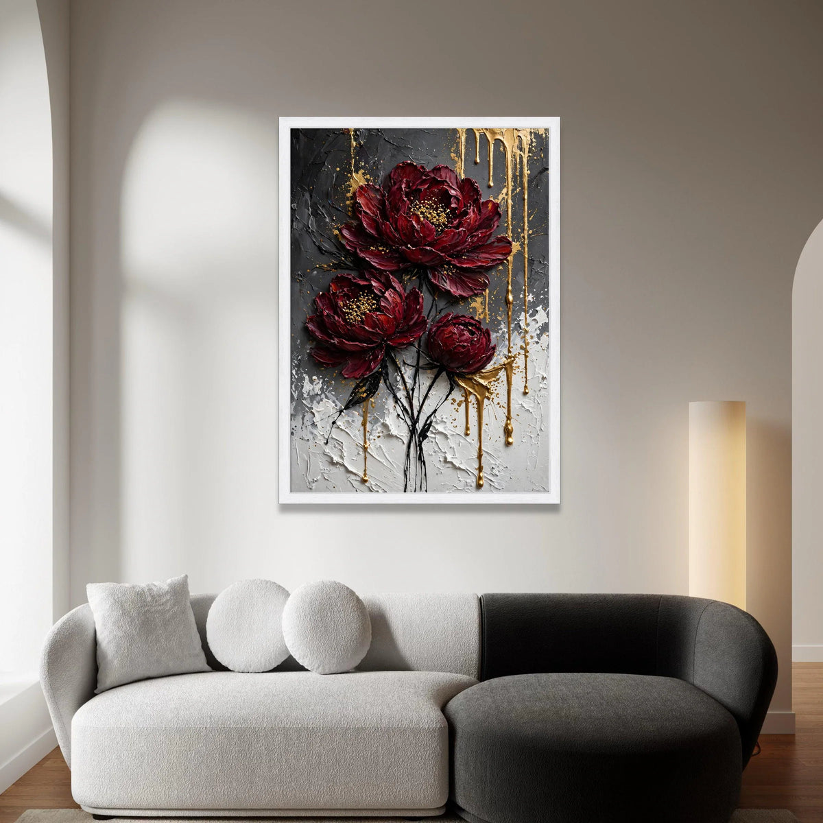 Deep Red Peony Canvas Wall Art, Modern Floral Painting, Elegant Botanical Canvas, Abstract Flower Decoration, Ready to Hang Canvas Print Art