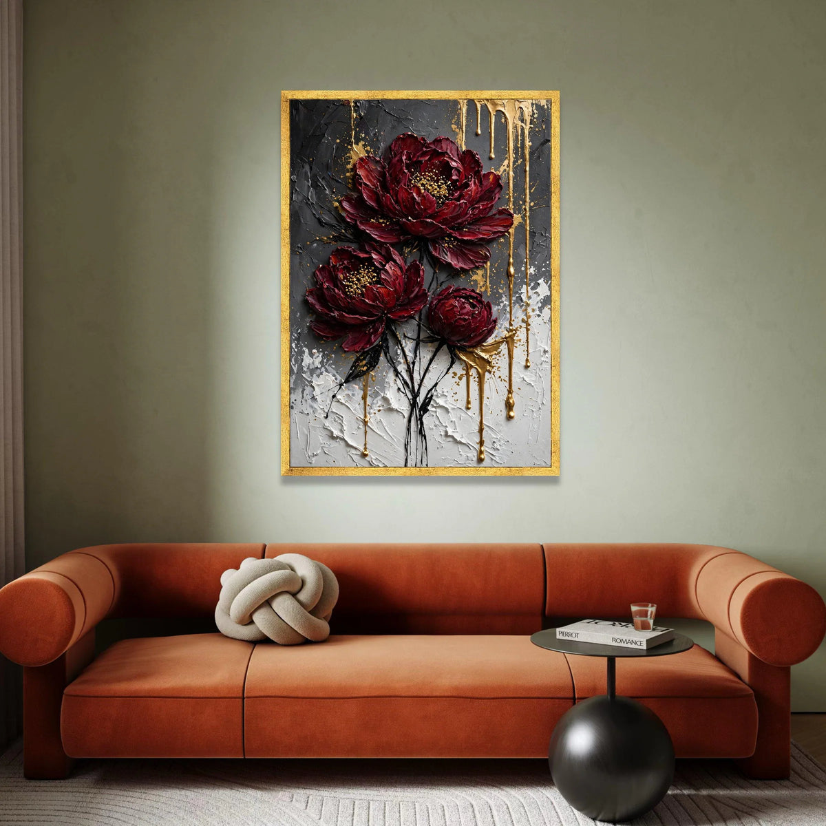 Deep Red Peony Canvas Wall Art, Modern Floral Painting, Elegant Botanical Canvas, Abstract Flower Decoration, Ready to Hang Canvas Print Art