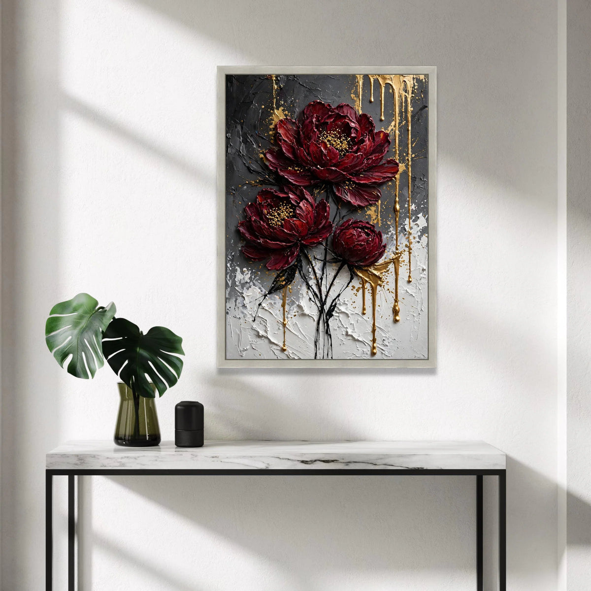 Deep Red Peony Canvas Wall Art, Modern Floral Painting, Elegant Botanical Canvas, Abstract Flower Decoration, Ready to Hang Canvas Print Art