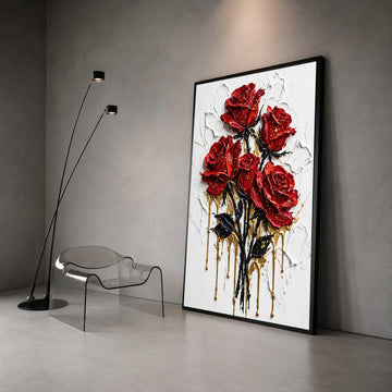 Red Roses Bouquet Canvas Wall Art, Floral Home Decoration, Romantic Flower Painting, Elegant Wall Art Design, Ready to Hang Canvas Print Art