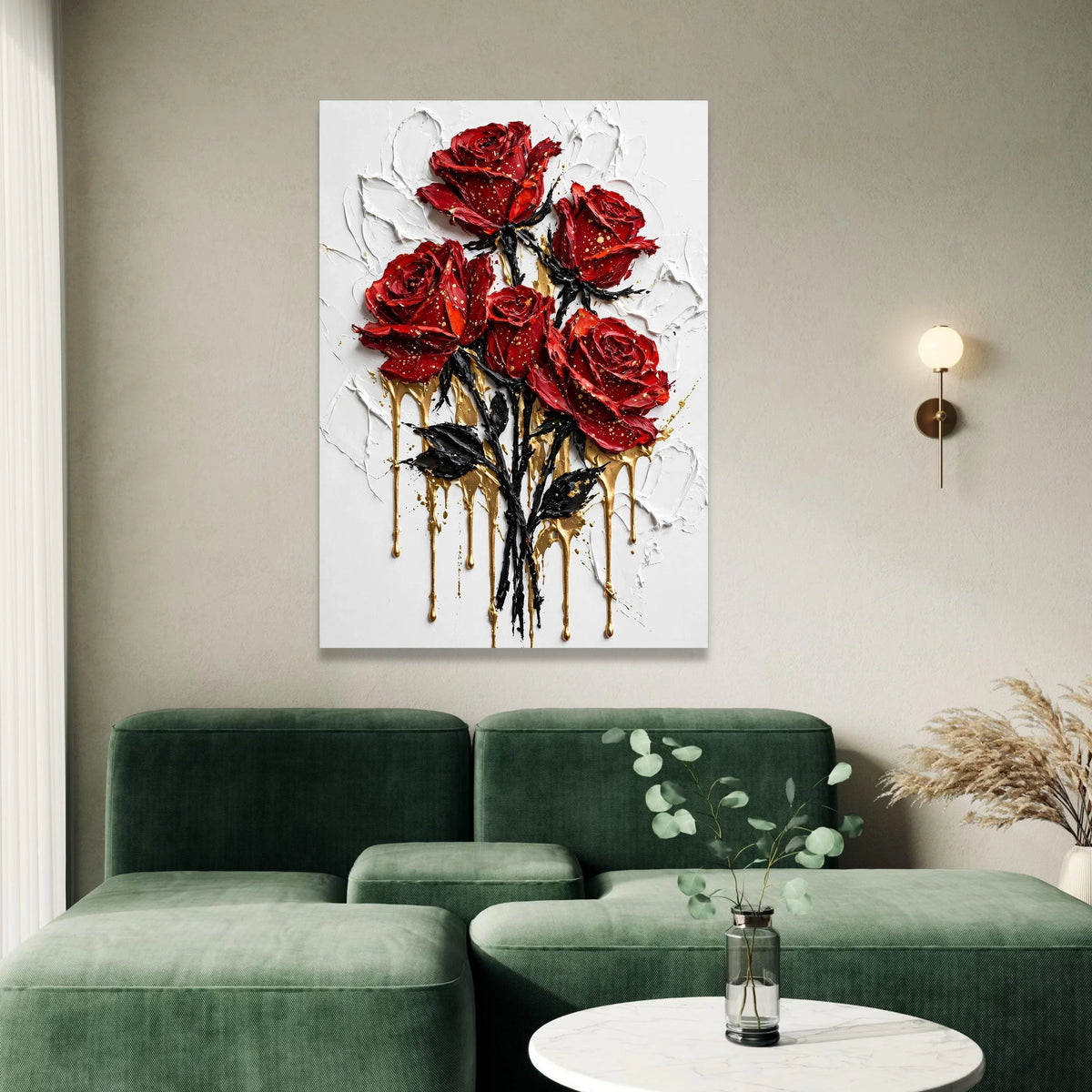 Red Roses Bouquet Canvas Wall Art, Floral Home Decoration, Romantic Flower Painting, Elegant Wall Art Design, Ready to Hang Canvas Print Art