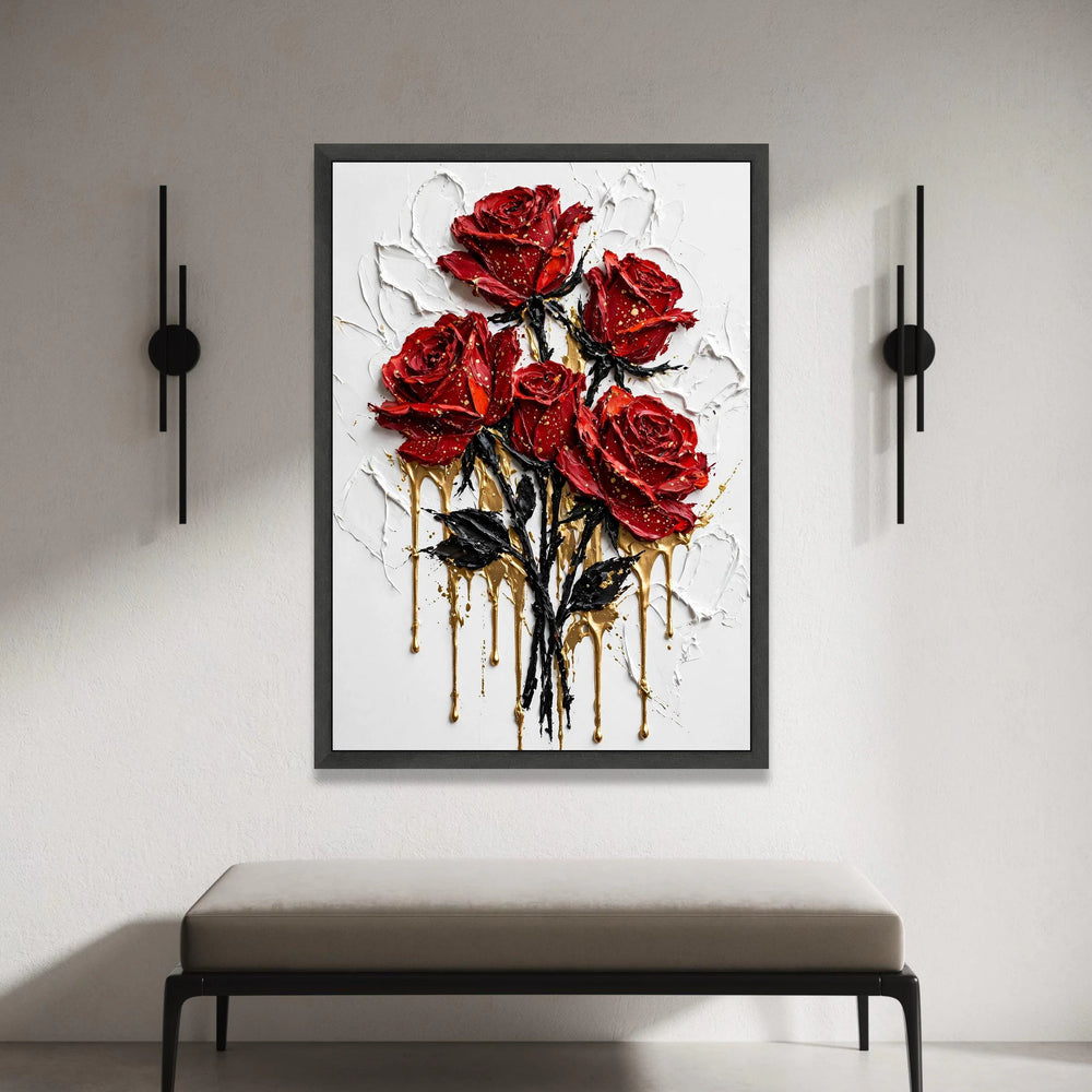 Red Roses Bouquet Canvas Wall Art, Floral Home Decoration, Romantic Flower Painting, Elegant Wall Art Design, Ready to Hang Canvas Print Art