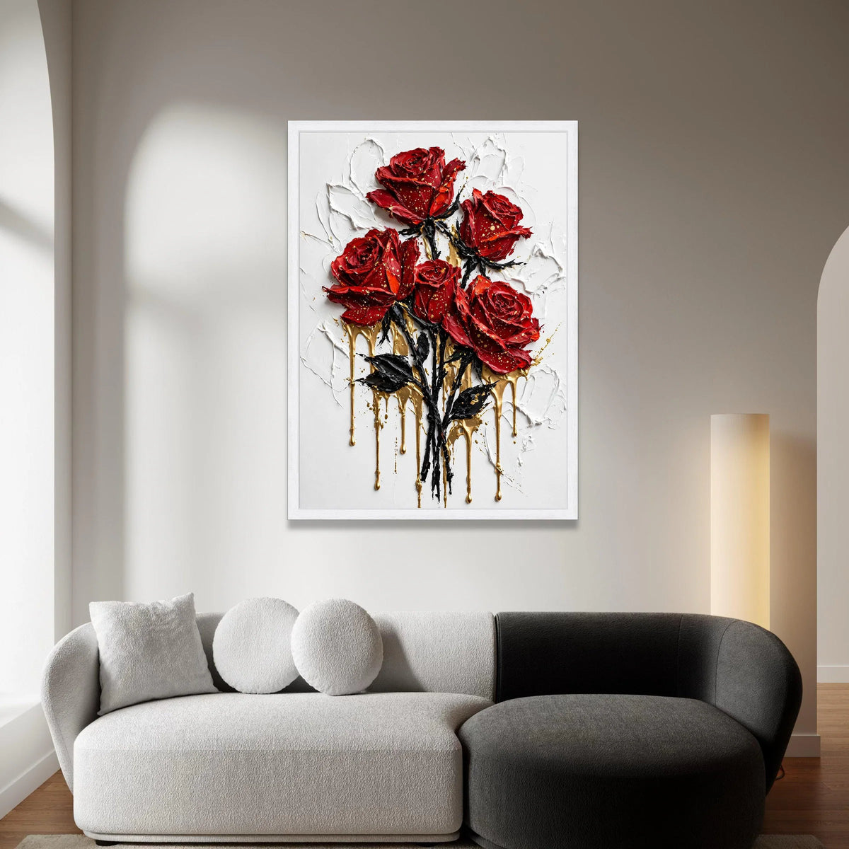 Red Roses Bouquet Canvas Wall Art, Floral Home Decoration, Romantic Flower Painting, Elegant Wall Art Design, Ready to Hang Canvas Print Art