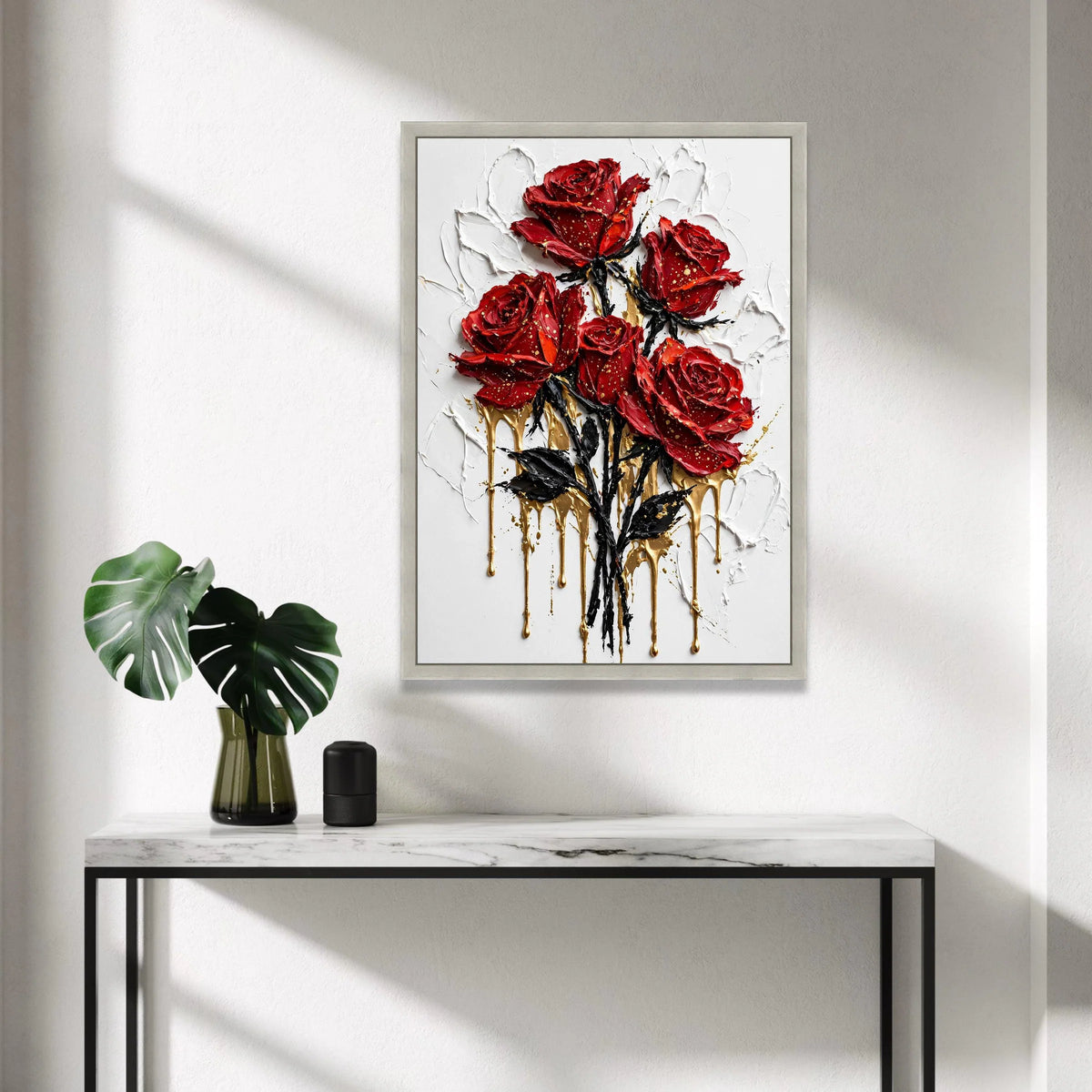 Red Roses Bouquet Canvas Wall Art, Floral Home Decoration, Romantic Flower Painting, Elegant Wall Art Design, Ready to Hang Canvas Print Art