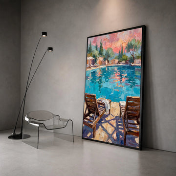 David Hockney Style Poolside Canvas Wall Art, Vibrant Coastal Scene, Modern Impressionist Home Decor, Leisure Landscape Canvas Print Art