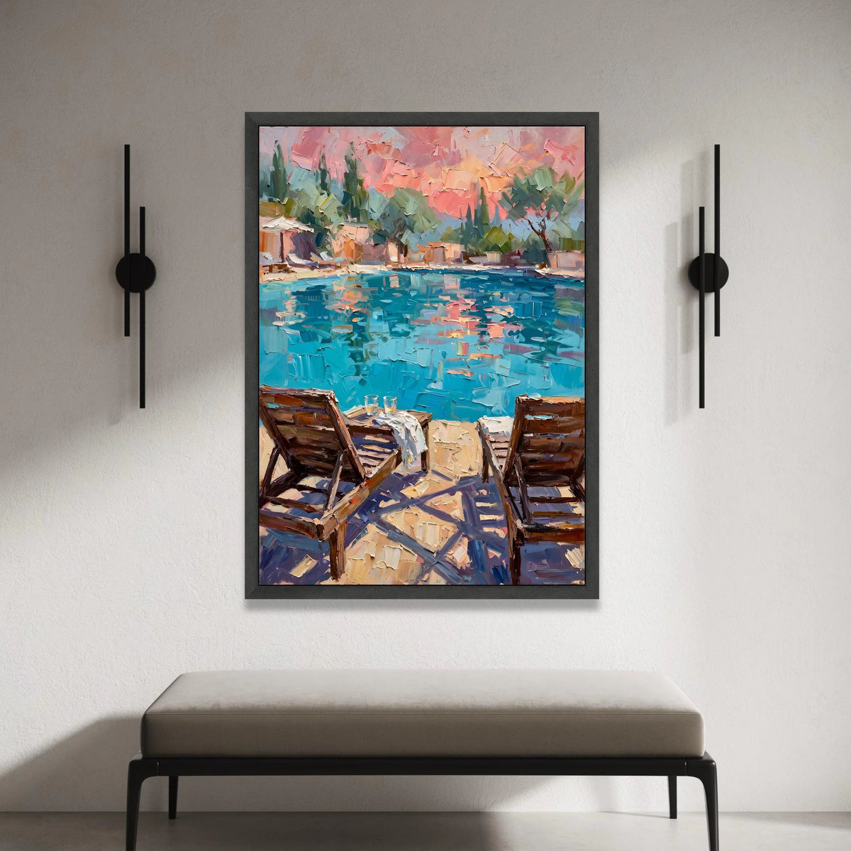 David Hockney Style Poolside Canvas Wall Art, Vibrant Coastal Scene, Modern Impressionist Home Decor, Leisure Landscape Canvas Print Art