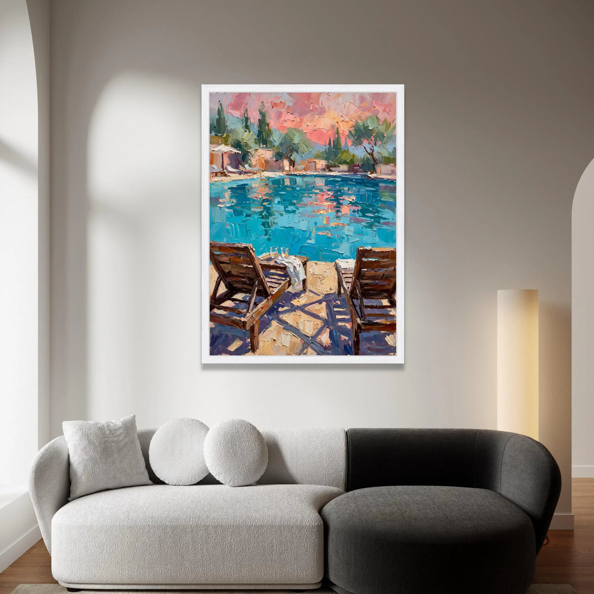 David Hockney Style Poolside Canvas Wall Art, Vibrant Coastal Scene, Modern Impressionist Home Decor, Leisure Landscape Canvas Print Art