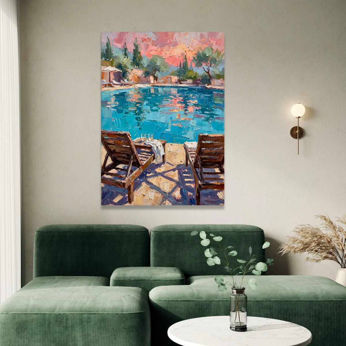 David Hockney Style Poolside Canvas Wall Art, Vibrant Coastal Scene, Modern Impressionist Home Decor, Leisure Landscape Canvas Print Art